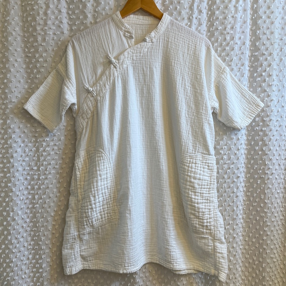 White Linen Dress with Frog Button Closures